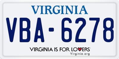VA license plate VBA6278