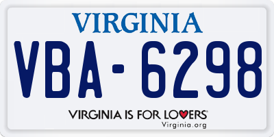VA license plate VBA6298
