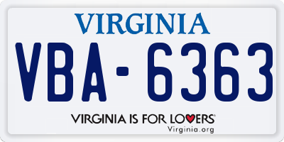 VA license plate VBA6363