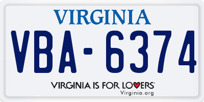 VA license plate VBA6374