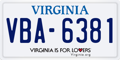 VA license plate VBA6381