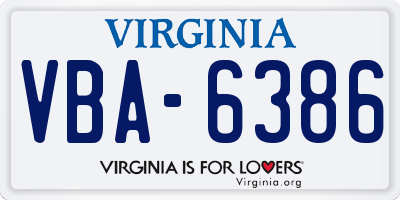 VA license plate VBA6386