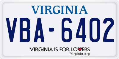 VA license plate VBA6402
