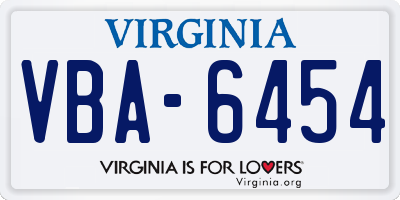 VA license plate VBA6454
