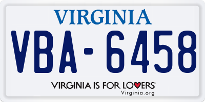 VA license plate VBA6458