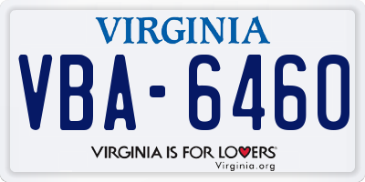 VA license plate VBA6460