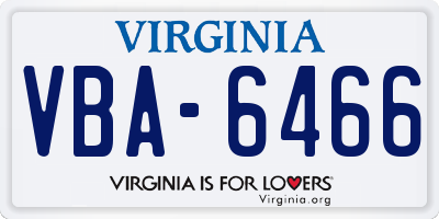 VA license plate VBA6466