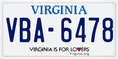 VA license plate VBA6478