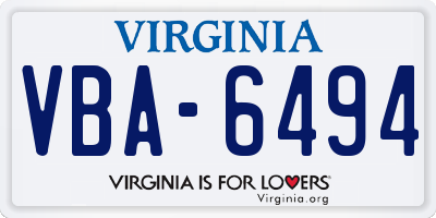 VA license plate VBA6494