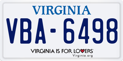 VA license plate VBA6498