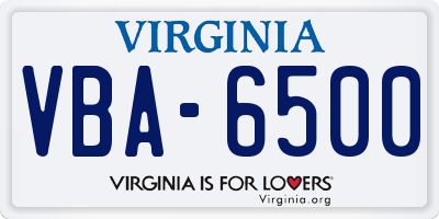 VA license plate VBA6500