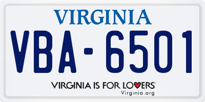 VA license plate VBA6501