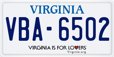 VA license plate VBA6502