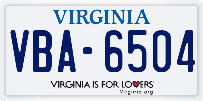VA license plate VBA6504