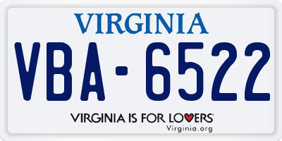 VA license plate VBA6522