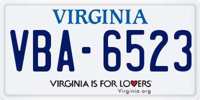 VA license plate VBA6523