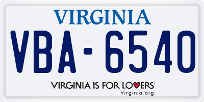 VA license plate VBA6540