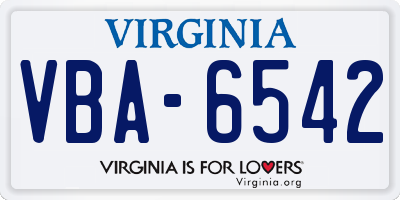 VA license plate VBA6542