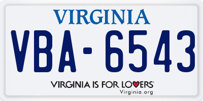 VA license plate VBA6543
