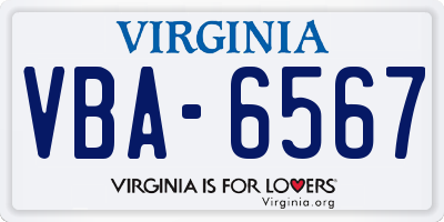 VA license plate VBA6567
