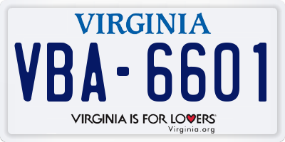 VA license plate VBA6601