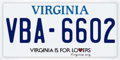 VA license plate VBA6602