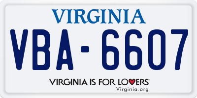 VA license plate VBA6607