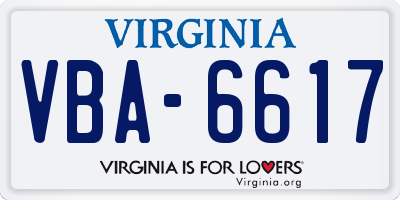 VA license plate VBA6617