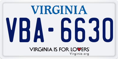 VA license plate VBA6630