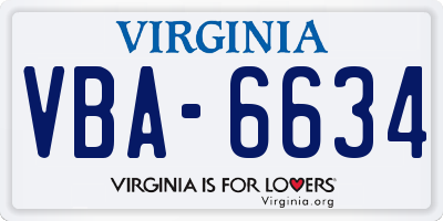 VA license plate VBA6634