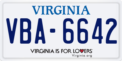 VA license plate VBA6642