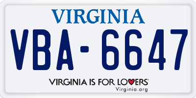 VA license plate VBA6647