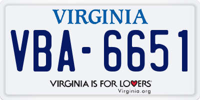 VA license plate VBA6651