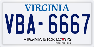 VA license plate VBA6667