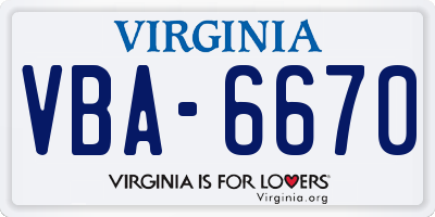VA license plate VBA6670