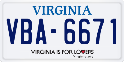 VA license plate VBA6671