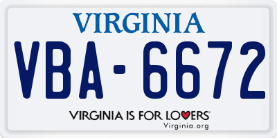 VA license plate VBA6672