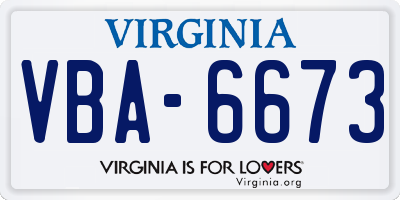 VA license plate VBA6673