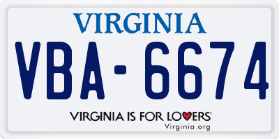 VA license plate VBA6674