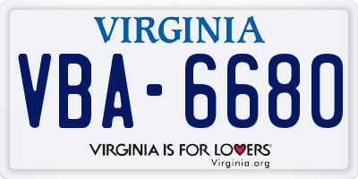 VA license plate VBA6680