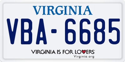 VA license plate VBA6685