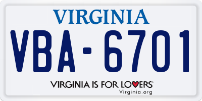 VA license plate VBA6701