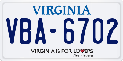 VA license plate VBA6702