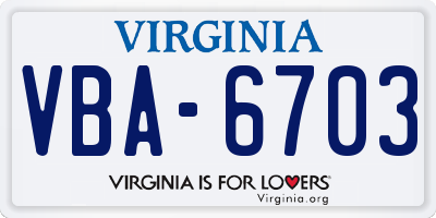 VA license plate VBA6703