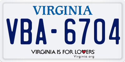 VA license plate VBA6704