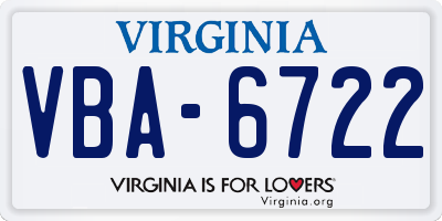 VA license plate VBA6722
