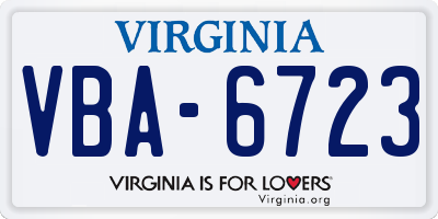 VA license plate VBA6723