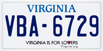 VA license plate VBA6729