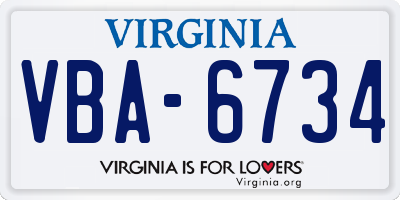 VA license plate VBA6734