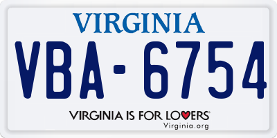 VA license plate VBA6754